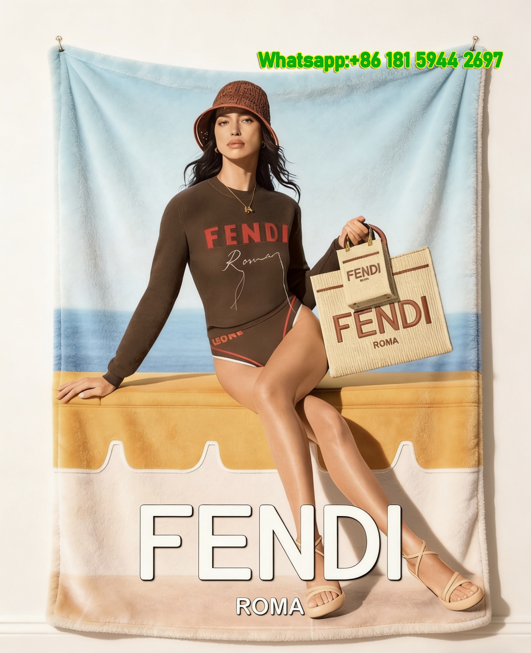 Fendi Brown & Beige Coastal Flannel Sofa Throw Blanket IMG_9538